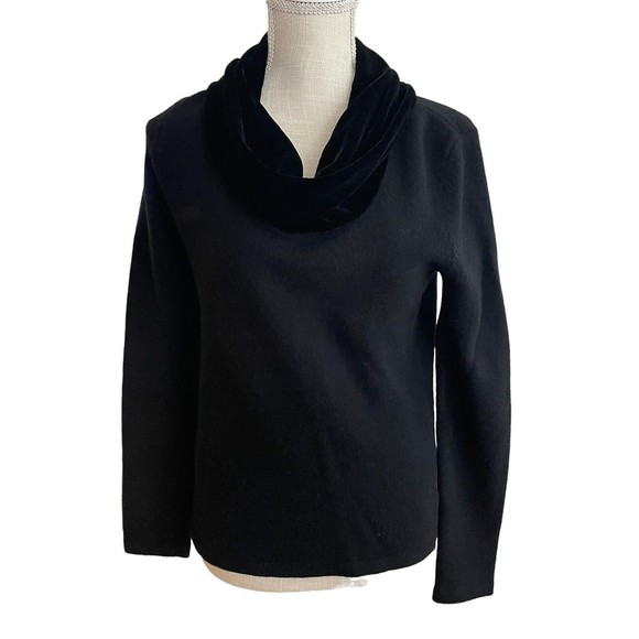 Womens M Lauren Ralph Lauren Black Velvet Turtleneck Sweater Wool Cashmere Blend - Picture 1 of 5